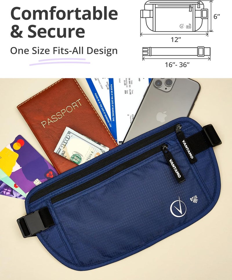 Vantamo Money Belt with RFID For Men & Women, Hidden Passport Holder for Travel, 2 Compartment Travel Fanny Pack for Women Anti Theft - Image 4